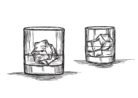 Cold Drink - Whiskey, Rum or Cold Drink - Vector Sketch Illustration Stock Illustration