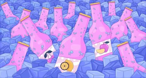 Cold drinks submerged in ice cubes lofi wallpaper 스톡 일러스트