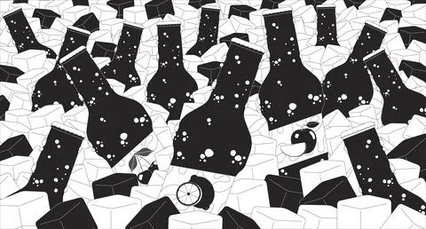 Cold drinks submerged in ice cubes lofi illustration outline 스톡 일러스트