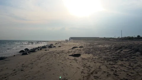 Cold Early winter day at a Hamptons Beach in Long Island New York 2023 Stock Footage 254824366