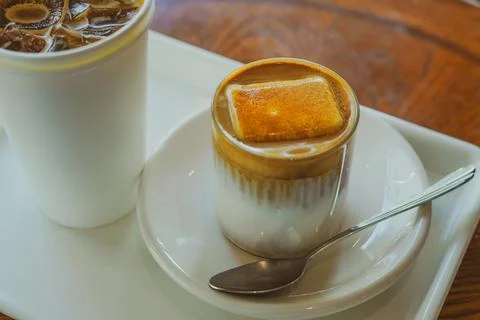 Cold Einspanner Latte Topped with Ice Cream and Cream Foam Stock Photos