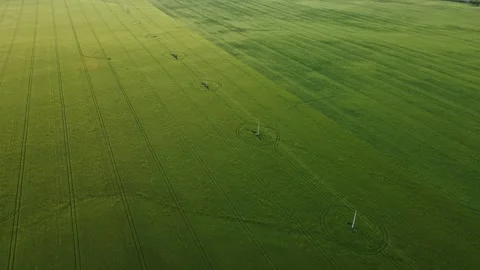 Cold End of Summer Crop Field Sunset Orbit Descend Sunrays Flares Lens Effects Stock Footage 289576704