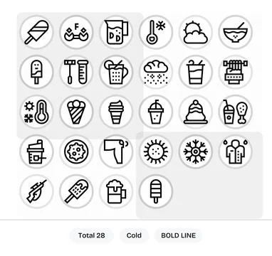 Cold featuring 28 256x256 Vector Icons in Bold Line Design Stock Illustration