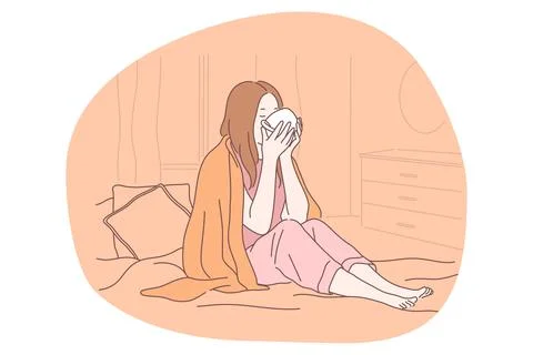 Cold, flu, feeling ill and infection concept 库存插图