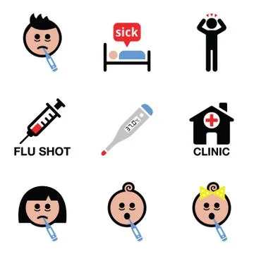 Cold, flu, sick people vector icons set Stock-Illustration