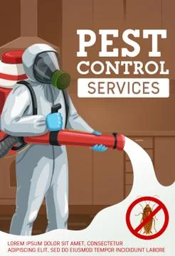 Cold fogging pest control method, vector poster Stock Illustration