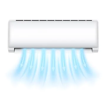 Cold fresh air flow stream with blue arrows from an air conditioner, vector Ilustración de archivo