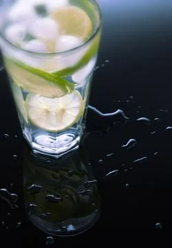 Cold fresh lemonade  on  black background Foto stock