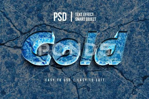 Cold Frozen Ice 3D Text Effect PSD Cracked Glacial Typography Blue Backdrop PSD Template