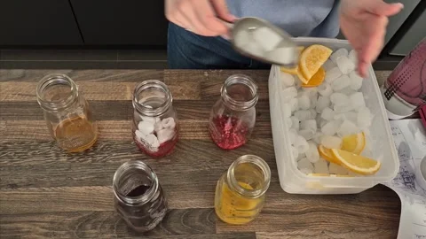Cold fruit lemonade making process. Barista making cold, refreshing, summer f Stock Footage 304740954