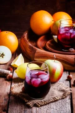 Cold fruit sangria, selective focus Stock Photos