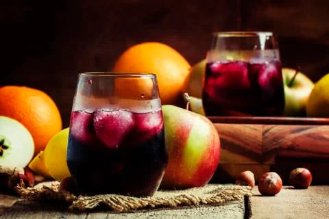 Cold fruit sangria, selective focus Stock Photos