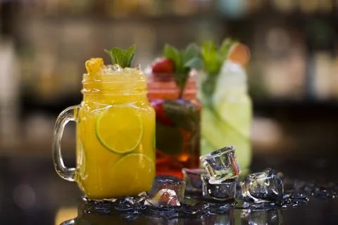 Cold fruit tea with ice Фото