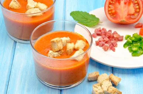 Cold gazpacho soup Stock Photos