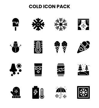 Cold Glyph Collection Icons Pack Stock Illustration