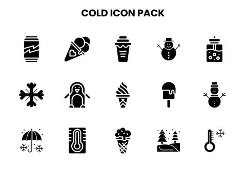 Cold Glyph Icons Pack Stock Illustration