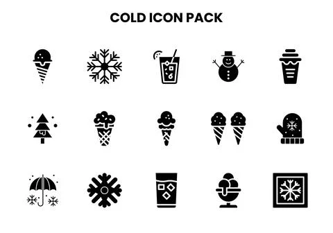 Cold Glyph Set Icons Pack Stock Illustration