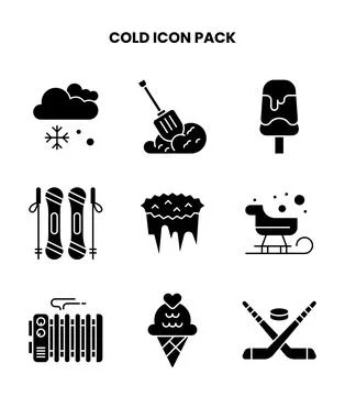 Cold Glyph Set Icons Pack Stock Illustration