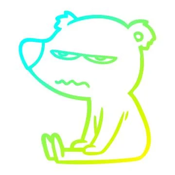 Cold gradient line drawing angry bear cartoon sitting Stock Illustration