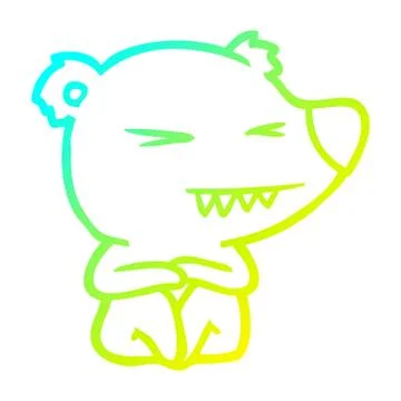 Cold gradient line drawing angry polar bear cartoon sitting Stock Illustration