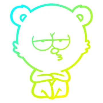 Cold gradient line drawing bored polar bear sitting cartoon Stock Illustration