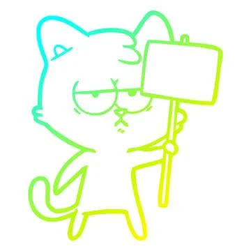 Cold gradient line drawing bored cartoon cat with sign post Stock Illustration