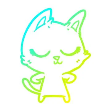 Cold gradient line drawing calm cartoon cat Ilustración de archivo