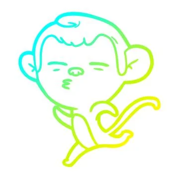 Cold gradient line drawing cartoon suspicious monkey Stock Illustration
