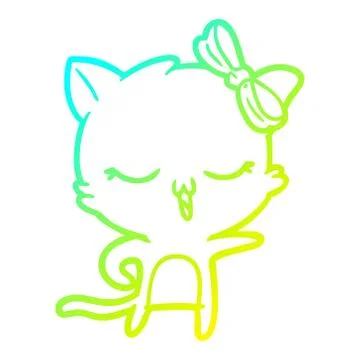 Cold gradient line drawing cartoon cat with bow on head Stock Illustration