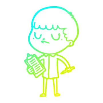 Cold gradient line drawing cartoon grumpy boy Stock Illustration