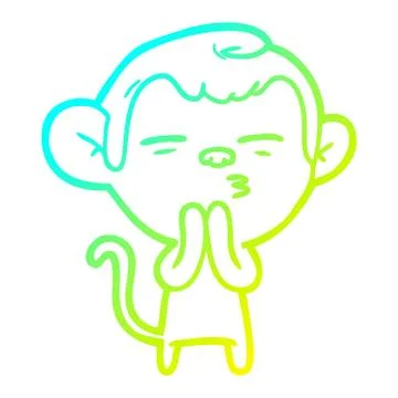 Cold gradient line drawing cartoon suspicious monkey Stock Illustration