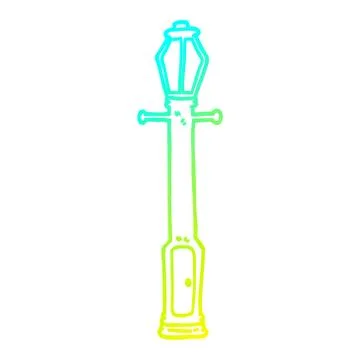 Cold gradient line drawing cartoon lamp post Stock Illustration