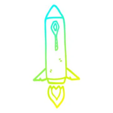Cold gradient line drawing cartoon space rocket Stock Illustration