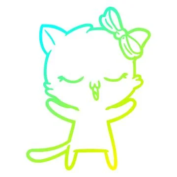 Cold gradient line drawing cartoon cat with bow on head Stock Illustration