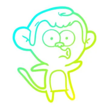 Cold gradient line drawing cartoon surprised monkey Stock Illustration
