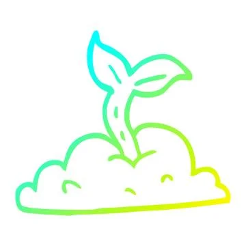Cold gradient line drawing cartoon growing seedling Illustration