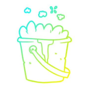 Cold gradient line drawing cartoon bucket of soapy water Stock-Illustration