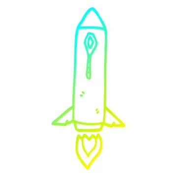 Cold gradient line drawing cartoon space rocket Stock Illustration