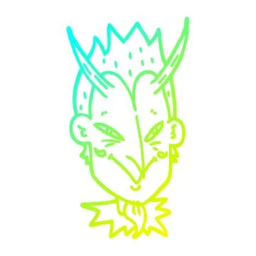 Cold gradient line drawing cartoon devil face Stock Illustration