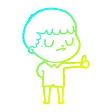 Cold gradient line drawing cartoon grumpy boy Stock Illustration