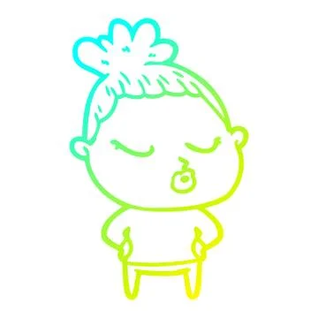 Cold gradient line drawing cartoon calm woman Ilustración de archivo