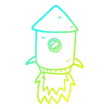 Cold gradient line drawing cartoon space rocket Stock Illustration