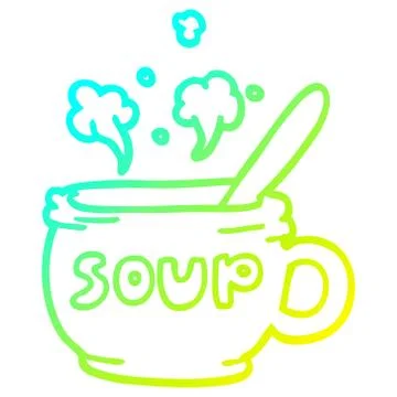 Cold gradient line drawing cartoon of hot soup Stock Illustration