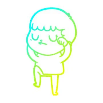 Cold gradient line drawing cartoon grumpy boy Illustrazione stock