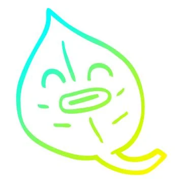Cold gradient line drawing cartoon autumnal leaf Stock Illustration