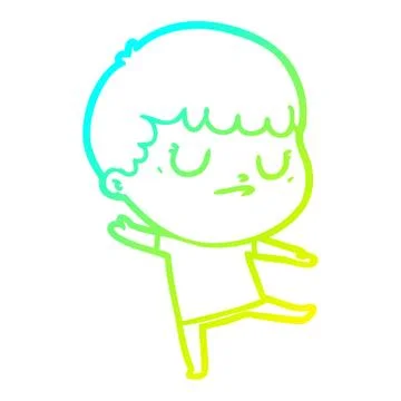Cold gradient line drawing cartoon grumpy boy 스톡 일러스트