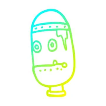 Cold gradient line drawing cartoon retro robot head Stock Illustration