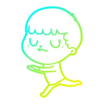 Cold gradient line drawing cartoon grumpy boy Stock Illustration