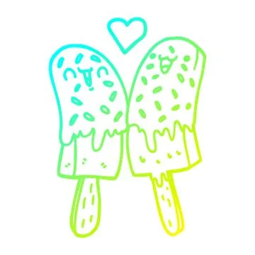 Cold gradient line drawing cartoon ice lolly in love Stock-Illustration