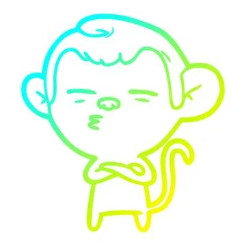 Cold gradient line drawing cartoon suspicious monkey Stock Illustration